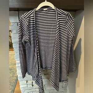 J.Crew navy and white open lightweight cardigan.